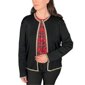 DANA BUCHMAN BEADED STRETCH BLACK DRESSY OPEN FRONT CARDIGAN SWEATER